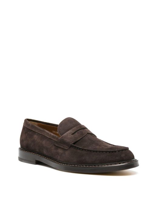 Doucal's Brown Penny-Slot Suede Loafers for men