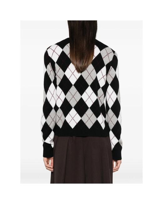 Lisa Yang Black Argyle-Knit Cashmere Sweater