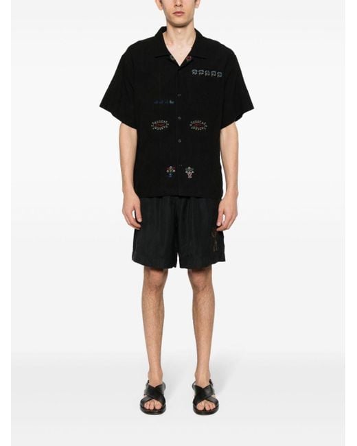 Emporio Armani Black Floral-Embroidered Bermuda Shorts for men