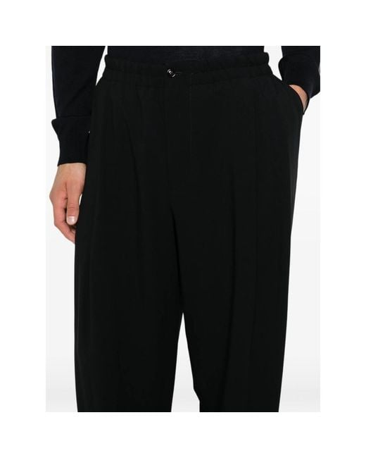 Giorgio Armani Black Elasticated-Waistband Straight-Leg Trousers for men