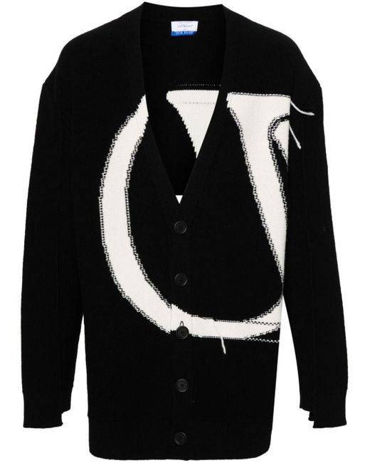 Off-White c/o Virgil Abloh Black Off- Logo-Intarsia Wool Cardigan for men