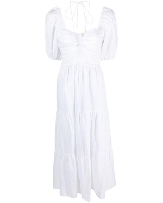 Faithfull The Brand White Palacio Halterneck Linen Midi Dress