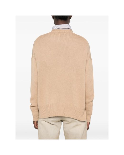 Allude Natural Ribbed-Knit Crew Neck Sweater