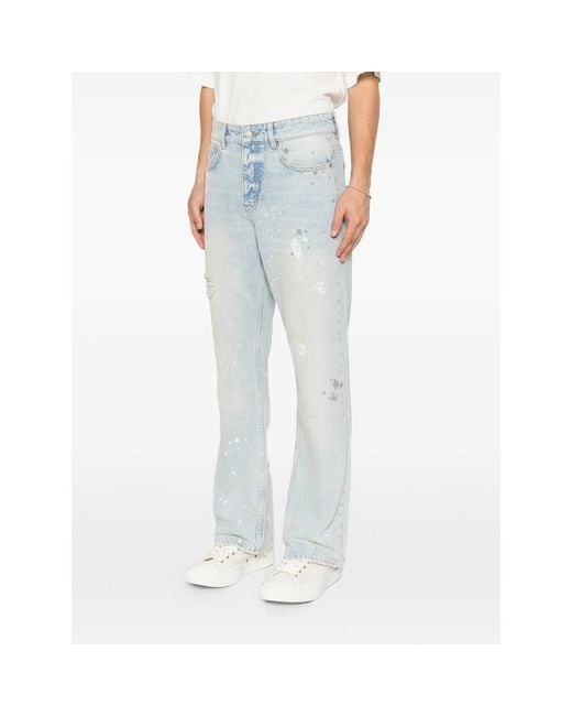 Represent Blue Paint-Splatter Distressed Jeans for men