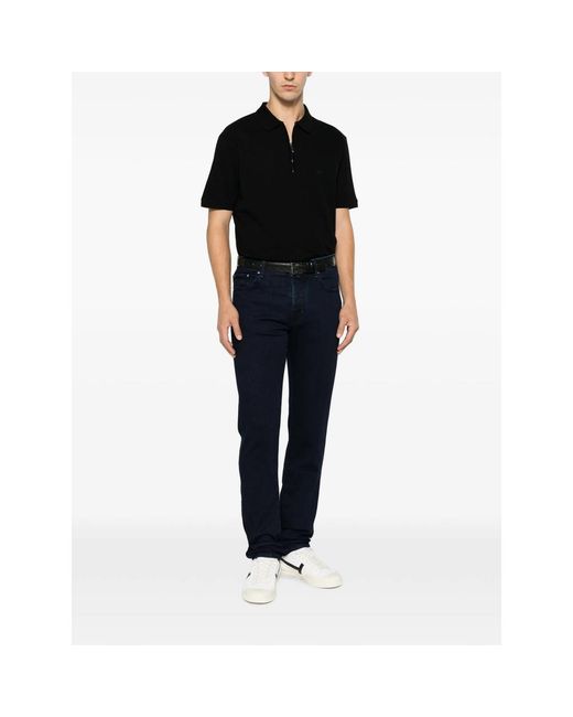 Emporio Armani Black Zip-Fastening Logo-Patch Polo Shirt for men