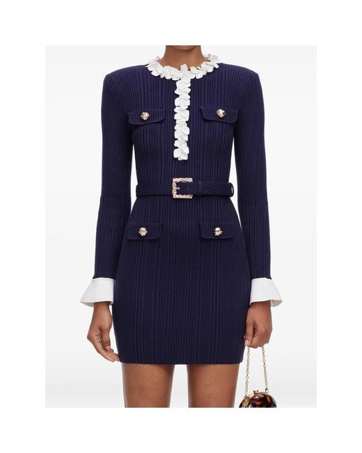 Self-Portrait Blue Flower Rib Knit Mini Dress