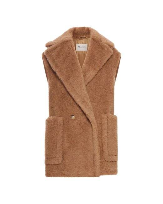 Max Mara Brown Double-Breasted Fur Gilet
