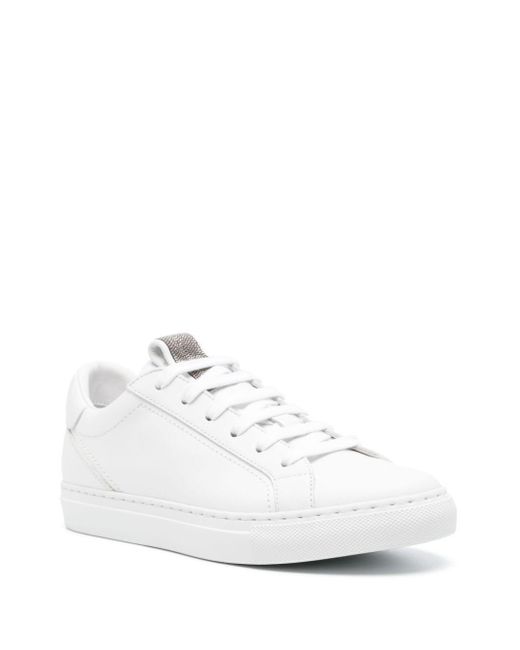 Brunello Cucinelli White Monili-Detail Leather Sneakers