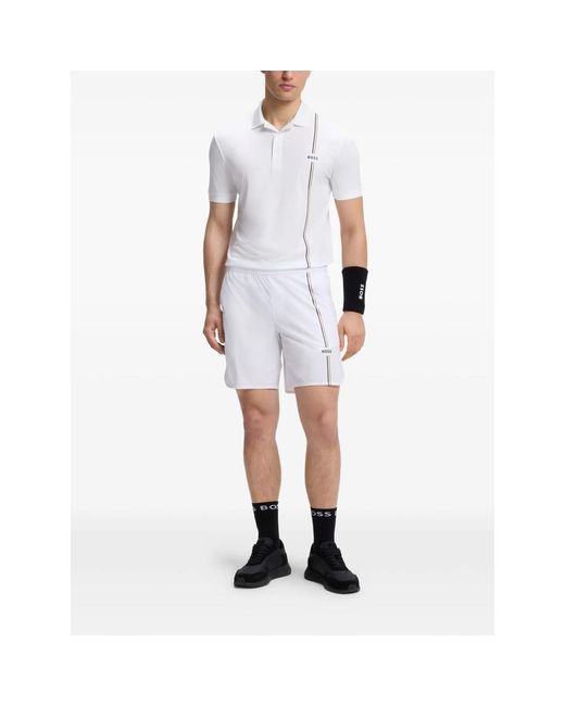 Boss White Logo-Print Polo Shirt for men