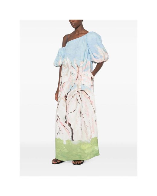 Stine Goya Blue Cherry-Blossom-Print Maxi Dress