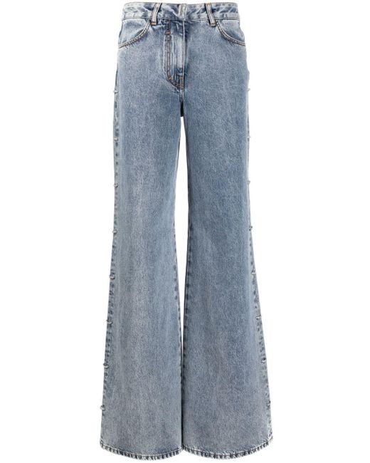 Givenchy Blue Crystal-Embellished Wide-Leg Jeans