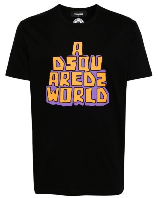 DSquared² Black Slogan-Print Cotton T-Shirt for men