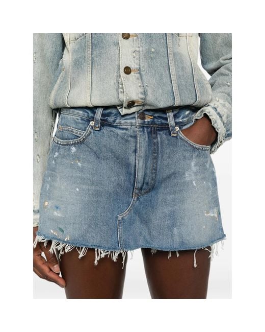 Balenciaga Blue Distressed Paint-Splatter Shorts
