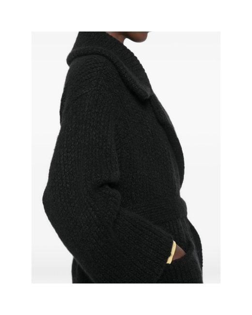 Alanui Black Ribbed-Knit Belted Coat
