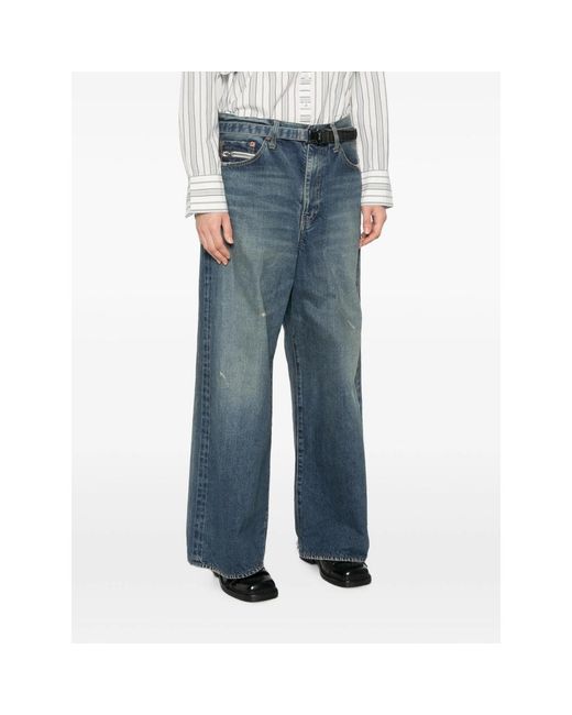 Sacai Blue Distressed Wide-Leg Jeans for men