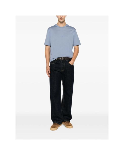 Emporio Armani Blue Logo-Print Crew-Neck T-Shirt for men