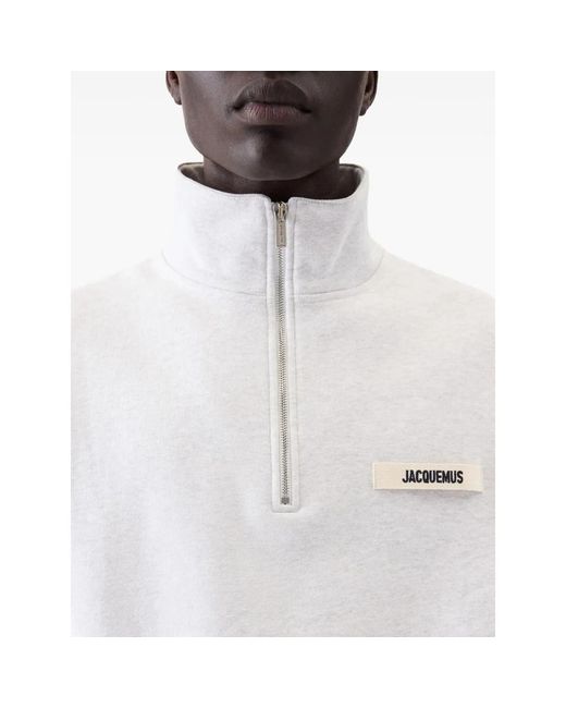 Jacquemus White Gros Grain Zip-Up Cotton Sweatshirt for men
