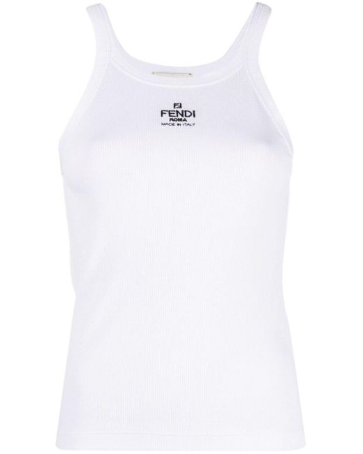 Fendi White Logo-Embroidered Vest Top