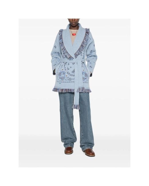 Alanui Blue Bandana-Jacquard Knitted Coat