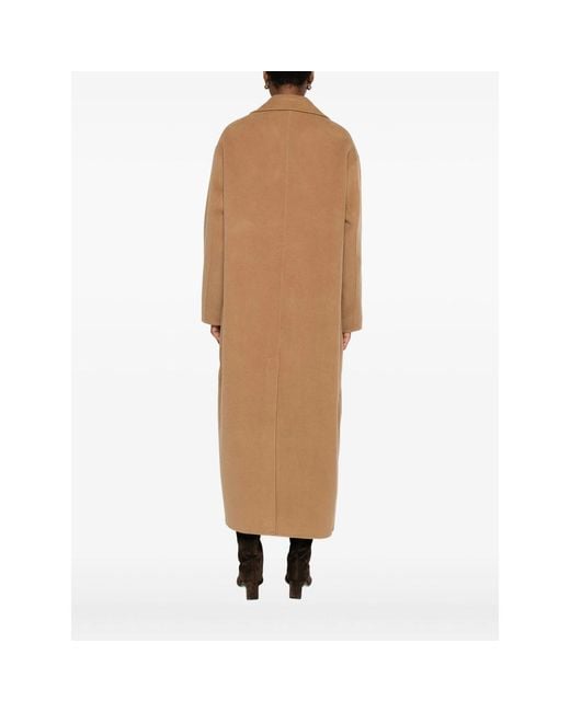 Soft Goat Brown Double-Breasted Patch-Pocket Coat