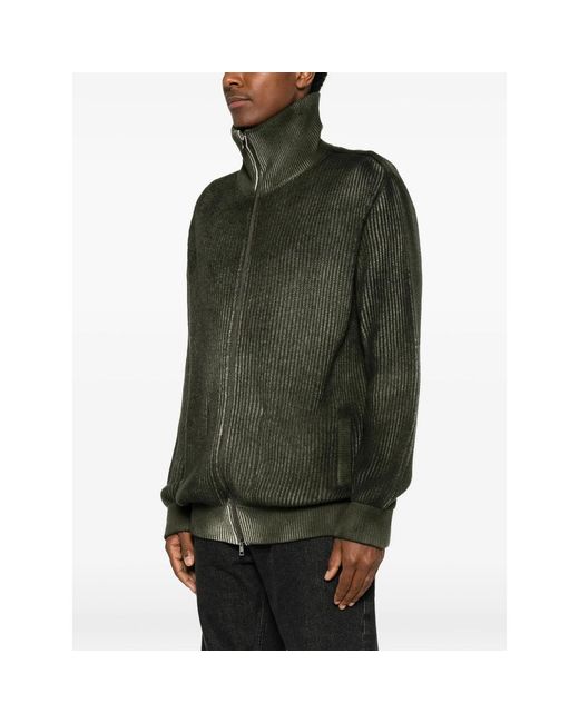 Avant Toi Green Ribbed-Knit Zip-Up Sweater for men