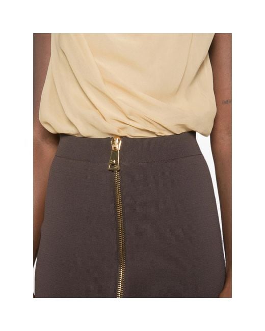 Elisabetta Franchi Brown Front-Zip Pencil Midi Skirt