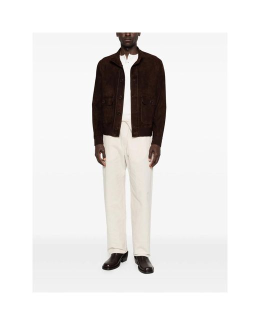 SANTORO Brown Patch-Pocket Suede Jacket for men