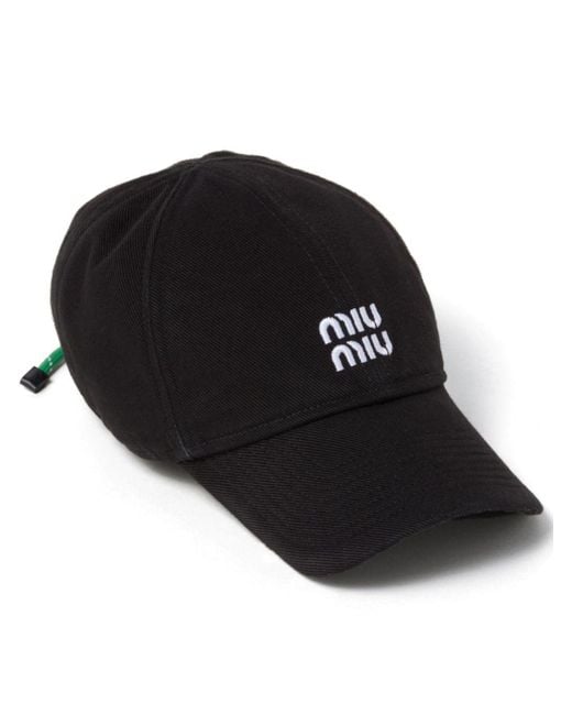 ✩.*˚miii✩.*˚ Miu Miu Logo-Embroidered Denim Baseball Cap in Black | Lyst