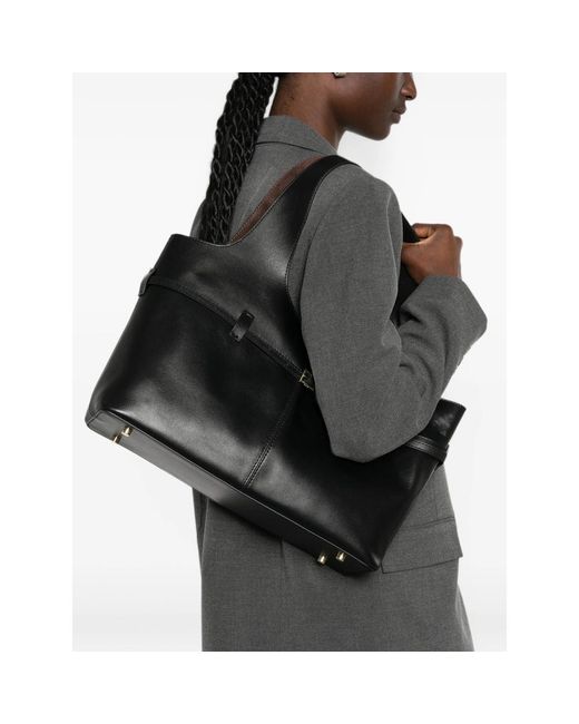 MANU Atelier Black Buckled Leather Shoulder Bag