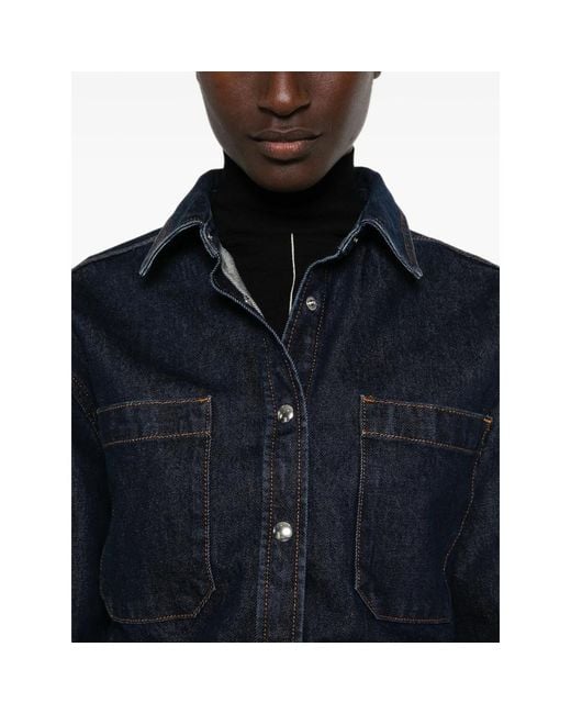 Anine Bing Blue Samy Contrast-Stitch Denim Shirt