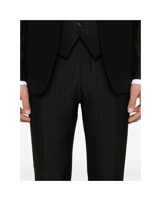 Reveres 1949 Black Pinstriped Three-Piece Suit for men