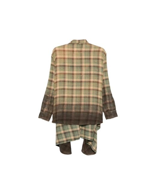 R13 Natural Check-Print Distressed-Effect Shirt