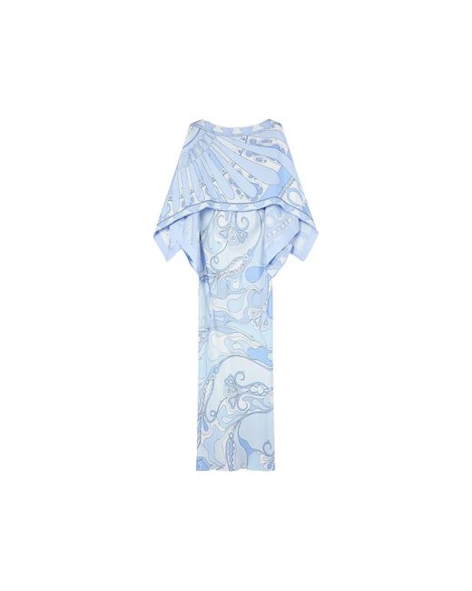 Emilio Pucci Blue Orchidee And Soleil-Print Silk Dress With Cape