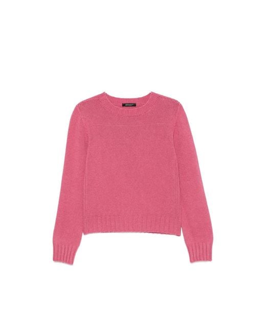 Aragona Pink Ribbed-Knit Crew-Neck Sweater