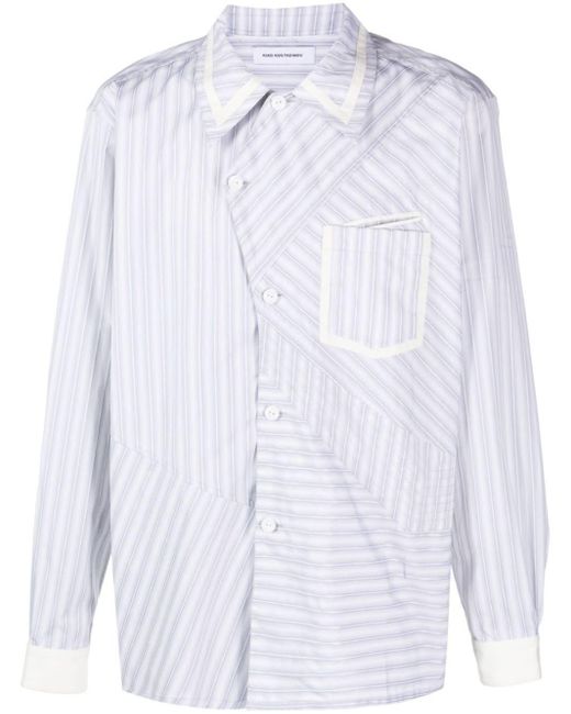 Kiko Kostadinov White Asymmetric-fastening Striped Cotton Shirt for men