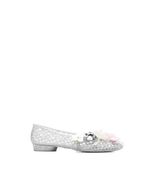 HEAVENLY JELLY White Floral Embellished Ballet Flats