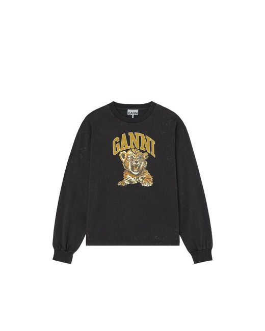 Ganni Black Tiger-Print Long-Sleeve T-Shirt