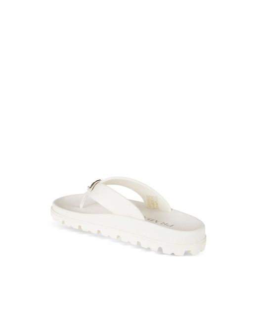 Prada White Logo-Plaque Flip Flops