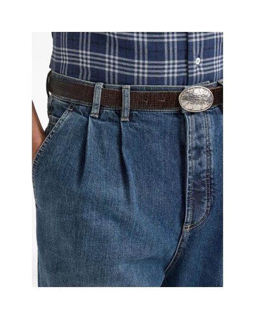 Brunello Cucinelli Blue Comfort Cotton Denim Iconic-Fit Five-Pocket Trousers With Double Pleats for men