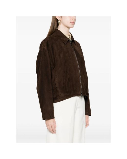 Simonetta Ravizza Brown Lavy Zip-Fastening Leather Jacket