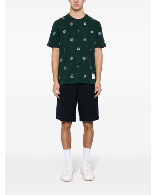 Thom Browne Green Logo-Embroidery Cotton T-Shirt for men