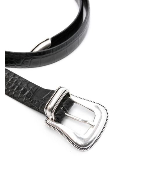 Eraldo Black Croc-Embossed Leather Belt for men