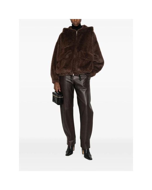 Tela Brown Hooded Faux-Fur Jacket