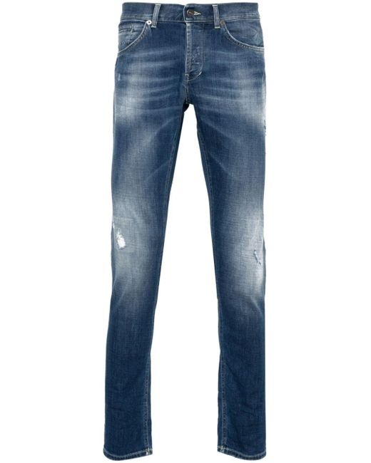Dondup Blue Logo-Print Distressed Jeans for men