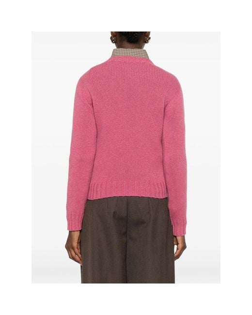Aragona Pink Ribbed-Knit Crew-Neck Sweater