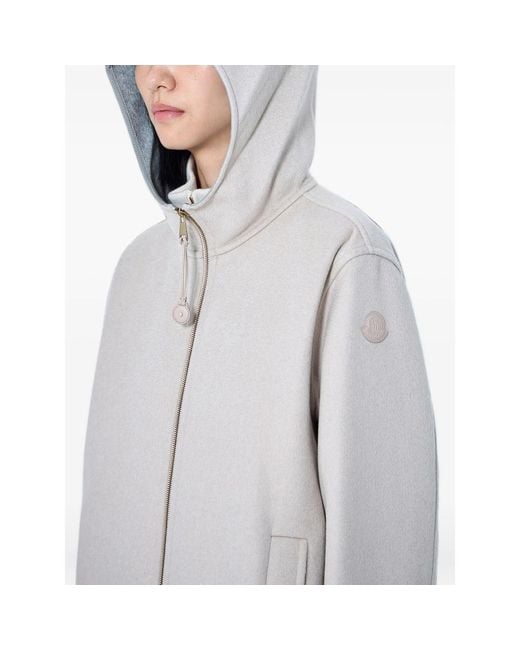 Moncler Gray Hooded Zip-Front Coat