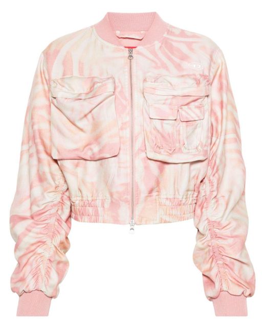 DIESEL Pink Abstract-Print Cropped Bomber Jacket