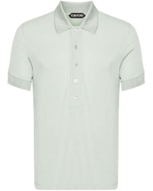 Tom Ford White Luster Ribbed Polo Shirt for men