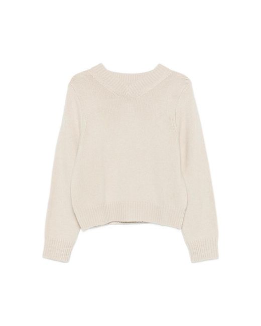 Soft Goat White Knit Chunky V Neck
