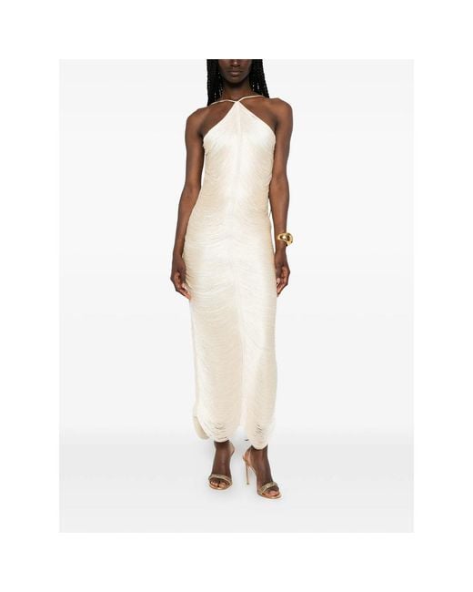 Bless White Jade Fringed Halterneck Dress